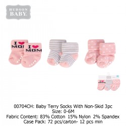Hudson Baby Terry Socks With Non Skid (3's/Pack) 00704