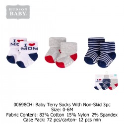 Hudson Baby Terry Socks With Non Skid (3's/Pack) 00698