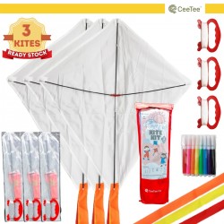 Diamond Kids Kites Layang Layang 3pcs Easy Flying Long Tail 150cm DIY Kite Kit | Wau Senang Terbang Large Size 61cmX71cm