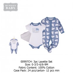 Hudson Baby 3pc Layette set  - (3's Pack) 00997