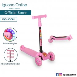 Iguana Online Highly Adjustable 3 Wheels Stylish Foldable Portable All Terrain Scooter with Light Wheels SCO01 (Pink)