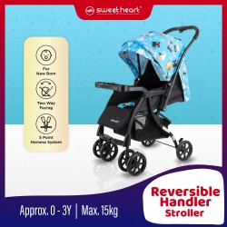 Sweet Heart Paris METZ 2 Way Push Elegant Baby Reversible Handler Stroller with Adorable Pattern Design (Cats Blue)
