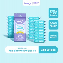 Hoppi Premium 99% Baby Water Wipes / Mini Wipes / Pocket Wipes / Baby Wipes / Wet Wipes / Wet Tissue - 7 Wipes x 24 Packs