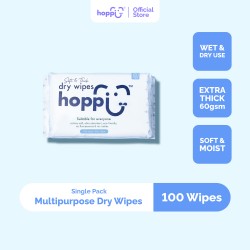 Hoppi Premium Dry Wipes / Baby Wipes / Baby Cleaning Wipes (Gentle) - 100 Sheets x 1 Pack