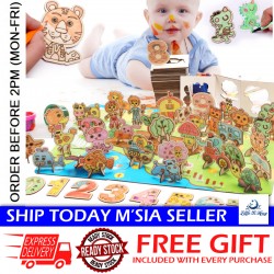 [Little B House] Wooden DIY 3D Puzzle Painting Colouring Animal Number Montessori Toy Mainan Mewarna - BT153