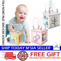 [Little B House] Wooden Activity Cube Toy Maze Shape Sorter Educational Montessori Toy Mainan Manik - BT159