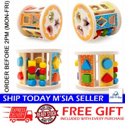 [Little B House] Wooden Building Blocks Activity Cube Shape Matching Round Montessori Toy Mainan Bentuk-BT198