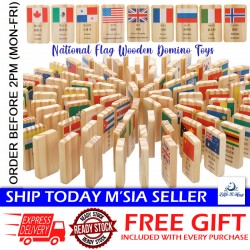 [Little B House] Wooden 100Pcs National Flag of Dominoes Geography Toys国旗多米诺骨牌Mainan Domino Bendera-BT144
