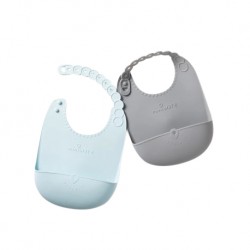 Silicone Bib Set of 2 - Aqua/Grey