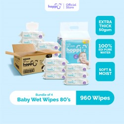 [CARTON] Hoppi Premium 99% Baby Water Wipes (80 Wipes x 12 Packs)
