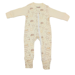 Trendyvalley Organic Cotton Baby Zip Romper Printed Design Rabbit & Ele
