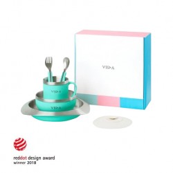 Souffle Antibacterial Stainless Steel Tableware Set with Suction Pad - Turquoise Green