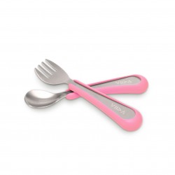 Viida Souffle Antibacterial Stainless Steel Fork & Spoon Set (S) - Taffy Pink