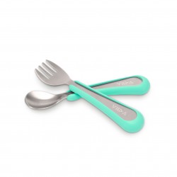 Viida Souffle Antibacterial Stainless Steel Fork & Spoon Set (S) - Turquoise Green