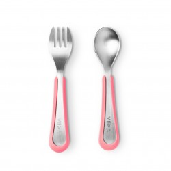 Viida Souffle Antibacterial Stainless Steel Fork & Spoon Set (L) - Taffy Pink