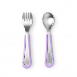 Viida Souffle Antibacterial Stainless Steel Fork & Spoon Set (L) - Cosmic Mauve