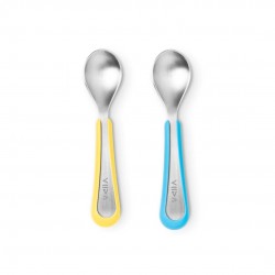 Viida Souffle Antibacterial Stainless Steel Spoon Set (L) - Baby Blue+Lemon Yellow