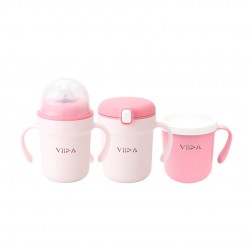Viida Souffle Antibacterial Stainless Steel 3-Stage Training Cup Set - Taffy Pink