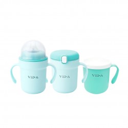 Viida Souffle Antibacterial Stainless Steel 3-Stage Training Cup Set - Turquoise Green