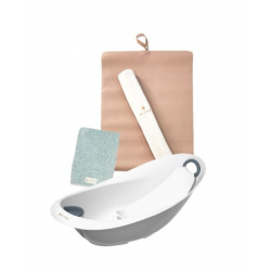 Arley Bath Time Bundle (Ergo Tub, Ultra Soft Coral Fleece Bath Towel, Vegan Leather Changing Mat)
