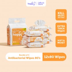 [CARTON] Hoppi Premium Baby Antibacterial Wipes (80 Wipes x 12 Packs)