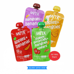 Happa Apple+Mango, Mango+Banana, Apple+Banana, Sweet Potato+Mango+Pear Fruit Puree (pack of 4)