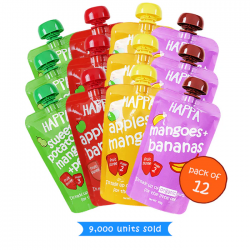 Happa Apple +Mango, Mango+Banana, Apple+Banana, Sweet Potato+Mango+Pears fruit & veggie puree (combo pack)(Pack of 12)