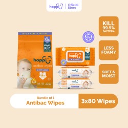 Hoppi Antibacterial Wipes / Baby Wipes / Wet Wipes / Wet Tissue - 80 Wipes x 3 Packs [NEW PACKAGING]
