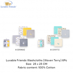 Luvable Friends 6 Pc Washcloths (Woven Terry) 05972/05973