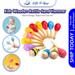 [Little B House] Wooden Sand Hammer Wooden Rattle Wooden Shaker Musical Maracas Instrument 沙锤 Mainan Muzik Baby -BT152