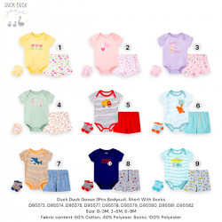Duck Duck Goose 3Pcs Bodysuit Short With Socks D95573, D95574, D95575, D99577, D95578, D95579, D95580, D95581, D95582