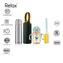 0.5L RELAX S/S Thermal Flask + 280ml RELAX PPSU Kids Straw Cup + 29cm RELAX Bottle Brush