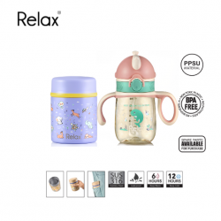 0.40L RELAX S/S Thermal Food Jar (Purple) + 280ml RELAX PPSU Kids Straw Cup (Pink)