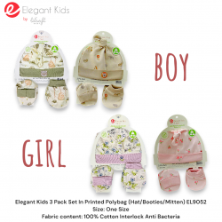 Elegant Kids 3 Pack Baby Set In Printed Polybag (Hat,Booties,Mitten) EL9052