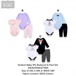 Hudson Baby 3Pc Bodysuit & Pant Set 31636/55664/71691