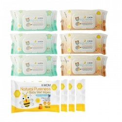 K-Mom Nature Free Organic Premium Wet Wipes (100s x 6 Packs) - Free 10pcs Wet Tissue 4 Packs