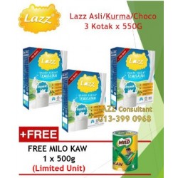 Lazz Susu Kambing Asli 550g - 3 Boxes (Free Milo Kaw) 
