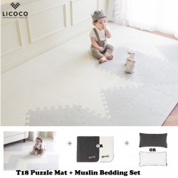 Ggumbi Licoco Smart Puzzle Playroom Mat + 3 Layers Muslin Bedding Set