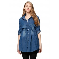 Mamaway Cotton Maternity & Nursing Shirt Dress (Blue)