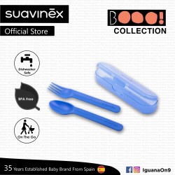 Suavinex Boo Collection BPA Free Travel Easy Outdoor Portable Cutlery Set Fork + Spoon With Case (Bl