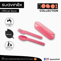 Suavinex Boo Collection BPA Free Travel Easy Outdoor Portable Cutlery Set Fork + Spoon With Case (Pi
