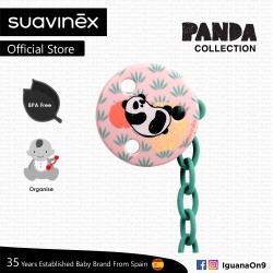 Suavinex Panda Collection BPA Free Round Soother Pacifier Clip (Pink Panda)