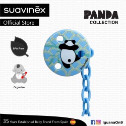 Suavinex Panda Collection BPA Free Round Soother Pacifier Clip (Blue Panda)