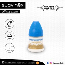 Suavinex Couture Collection BPA Free 150ml Wide Neck Baby Feeding Bottle with Round Teat (Blue)