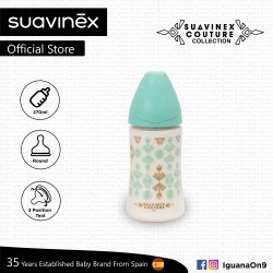 Suavinex Couture Collection BPA Free 270ml Wide Neck Baby Feeding Bottle with Round Teat (Teal)