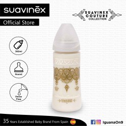 Suavinex Couture Collection BPA Free 360ml Wide Neck Baby Feeding Bottle with Round Teat (Grey)
