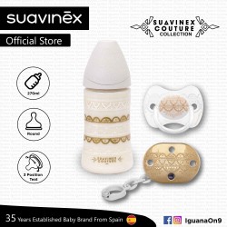 Suavinex Couture Collection Set 270ml Premium Wide Neck Feeding Bottle + Pacifier + Clip (Grey)