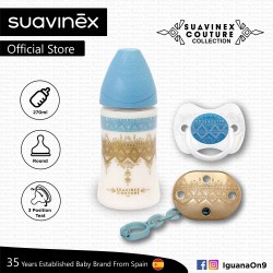 Suavinex Couture Collection Set 270ml Premium Wide Neck Feeding Bottle + Pacifier + Clip (Blue)