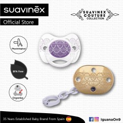 Suavinex Couture Collection BPA Free Premium Physiological Soother Pacifier + Clip (Purple)