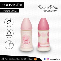 Suavinex Rose and Blue Collection BPA Free 270ml Wide Neck Baby Feeding Bottle with Anatomical Teat (Pink)